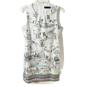 Chetta B Cotton Blend Multicolor Paris City Print Sleeveless Sheath Dress